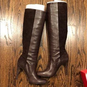 Brown leather with suede coach boots